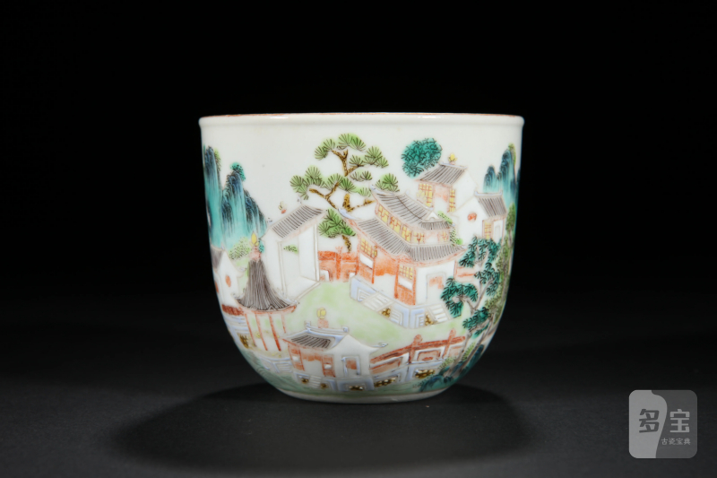 清道光 粉彩蓬莱仙阁图卧足杯 - 图2